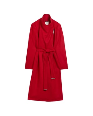 Ted Baker Rose Midi Length Belted Wool Red Wrap Coat