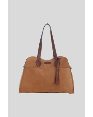Real Suede Leather Shoulder Bag with Tassel Charm