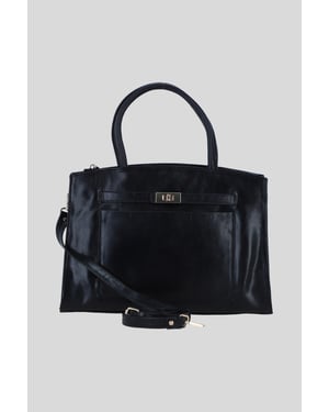 Real Leather Structured Handbag with Detachable Strap