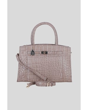 Real Leather Structured Handbag with Detachable Strap