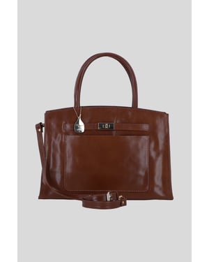 Real Leather Structured Handbag with Detachable Strap