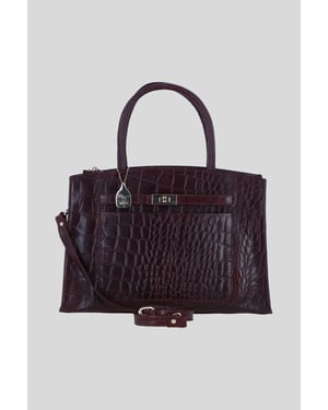 Real Leather Structured Handbag with Detachable Strap