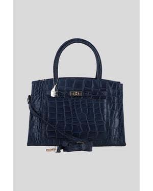 Real Leather Structured Handbag with Detachable Strap