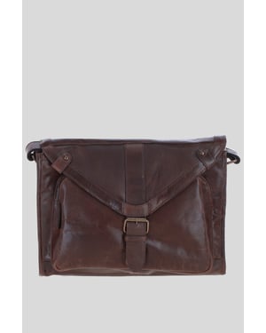 'Rhode' Real Leather Laptop Messenger Bag With Buckle Flap