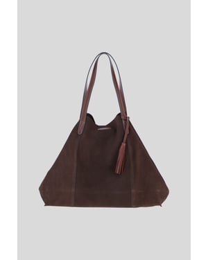 Real Suede Leather Shopper Bag with Leather Tassel Charm