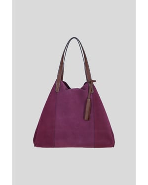 Real Suede Leather Shopper Bag with Leather Tassel Charm