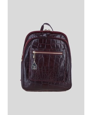 Real Leather Backpack with Multiple Pockets and Gold-Tone Hardware