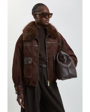 Faux Leather Mix Short Bomber Jacket