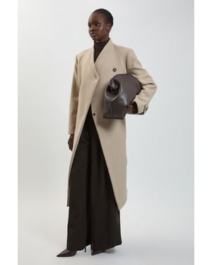 Petite Wool Wrap Neck Tailored Belted Midi Coat