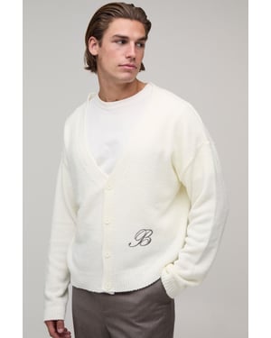 Relaxed Boxy Boucle Branded Knitted Cardigan
