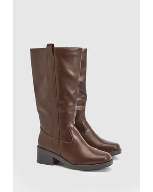 Wide Fit Benji Faux Leather Knee Boots