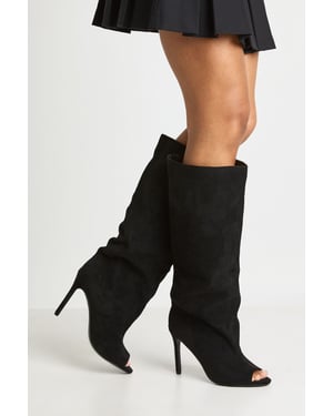 Faux Suede Slouchy Peep Toe Knee High Stiletto Boots