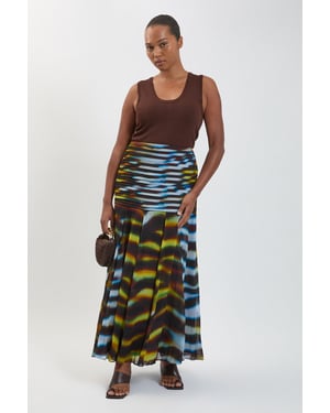 Plus Size Viscose Georgette Animal Print Drop Hem Woven Maxi Skirt