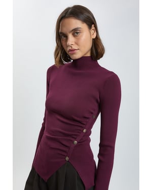 Asymmetric Fastening Viscose Knit Jumper