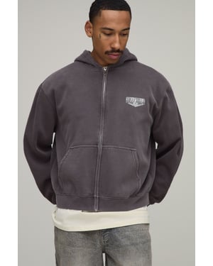 Oversized Boxy Moto Washed Zip Through Hoodie