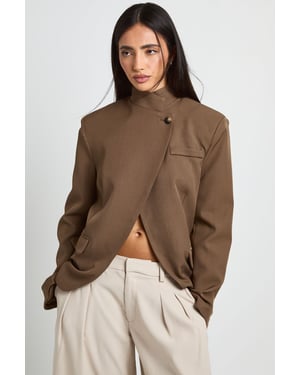 Funnel Neck Wrap Front Blazer