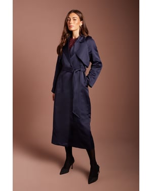 Navy Satin Occasion Belted Trench Coat