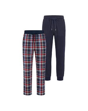 Phil & Co Heren lange pyjamabroeken 2-pack blauw/rood geruit