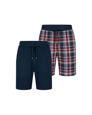 Phil & Co Heren korte pyjamabroeken 2-pack blauw/rood geruit