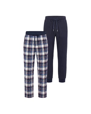 Phil & Co Heren lange pyjamabroeken 2-pack blauw geruit