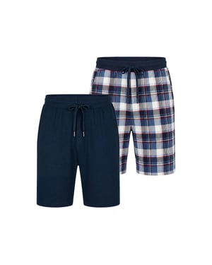 Phil & Co Heren korte pyjamabroeken 2-pack blauw geruit
