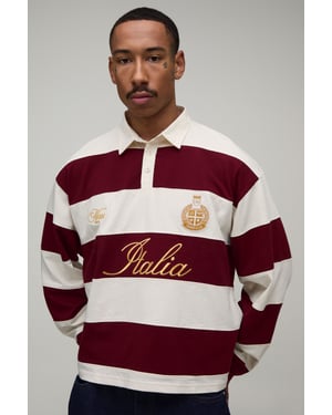 Oversized Boxy Long Sleeve Sleeve Italia Stripe Rugby Polo