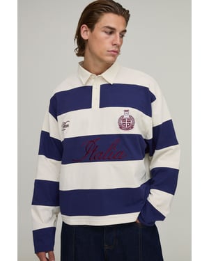Oversized Boxy Long Sleeve Sleeve Italia Stripe Rugby Polo