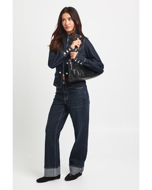 High Waist Turn Up Straight Leg Jean