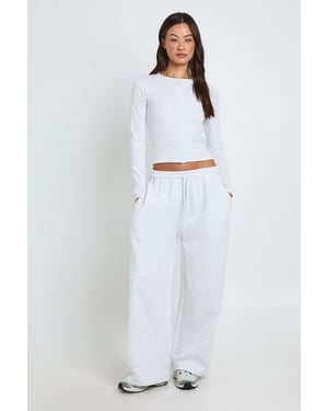 Petite Rib Button Through Long Sleeve Top Tracksuit