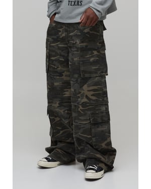 Tall Camo Print Zip Off 2-in-1 Baggy Cargo Trousers