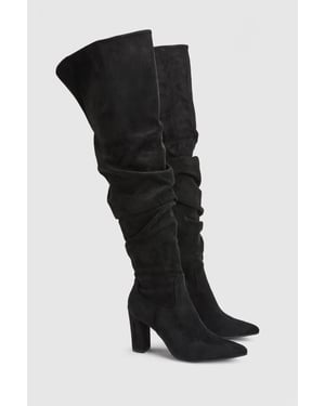 Mindy Wide Fit Faux Suede Block Heel Boots