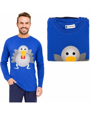 RJM Mens Christmas Turkey Pyjama Set Blue