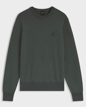 Regular Fit Long Sleeve Logo Detail Jumper in Charcoal
