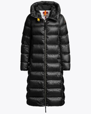 Leah Adjustable Drawstring Hooded Down Coat in Black