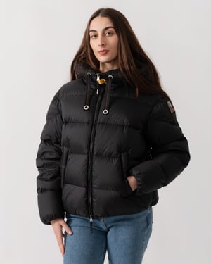 Hooded Down Adjustable Drawstring Hooded Down Jacket in Black