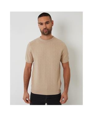 Men's Threadbare Crew Neck Short Sleeve Regular Fit T-Shirt in Beige