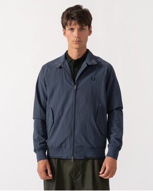 Regular Fit Long Sleeve Logo Detail Lightweight Jacket in Dark Blue