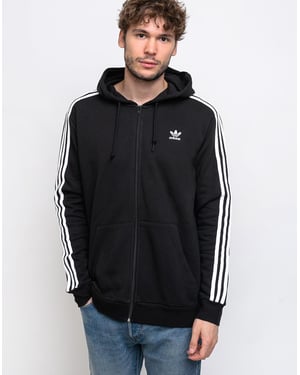 adidas Originals hoodie met drie strepen en ritssluiting in zwart
