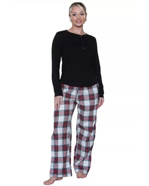 GAP Womens Pyjama Flannel Sleep Set in Black Tartan