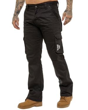 Enzo | Mens Cargo Combat Jeans - Black