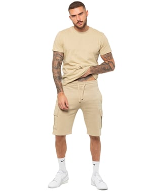 Enzo | Mens T-Shirt Tracksuit With Shorts Set- Stone