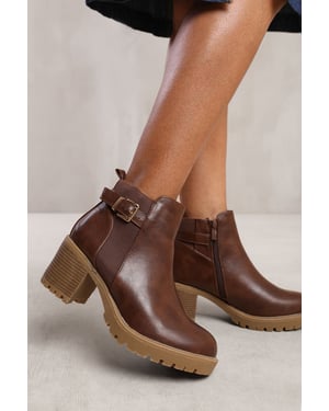 Wheres That From Womens 'Maylah' Mid Block Heel With Buckle Detail Stretch Ankle Boots