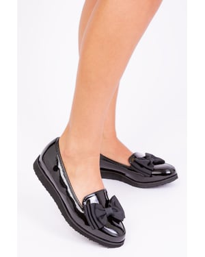 Where's That From 'Alpha' Flat Ballet Slider With Bow - Black Patent