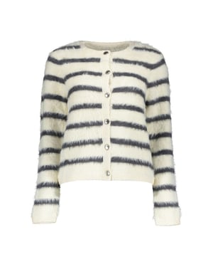 Geisha cardigan stripe hairy 64504-10 10 off-white/dark grey