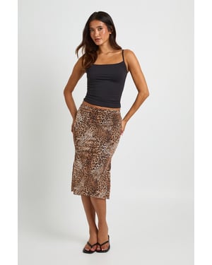 Animal Print Mesh Midi Skirt