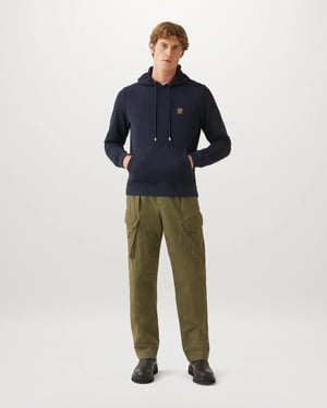 Long Sleeve Logo Detail Hoodie in Navy