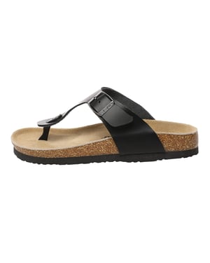 EVER AU Women Flamingo Leather Toe Thong Sandals - Zwart Leer