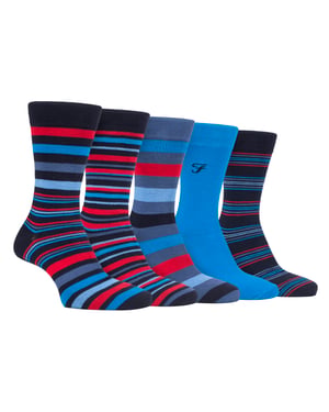 Farah - Mens 5 Pack Natural Organic Bamboo Bright Striped Patterned Socks