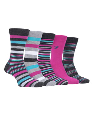 Farah - Mens 5 Pack Natural Organic Bamboo Bright Striped Patterned Socks