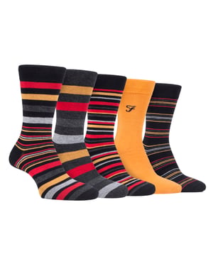 Farah - Mens 5 Pack Natural Organic Bamboo Bright Striped Patterned Socks